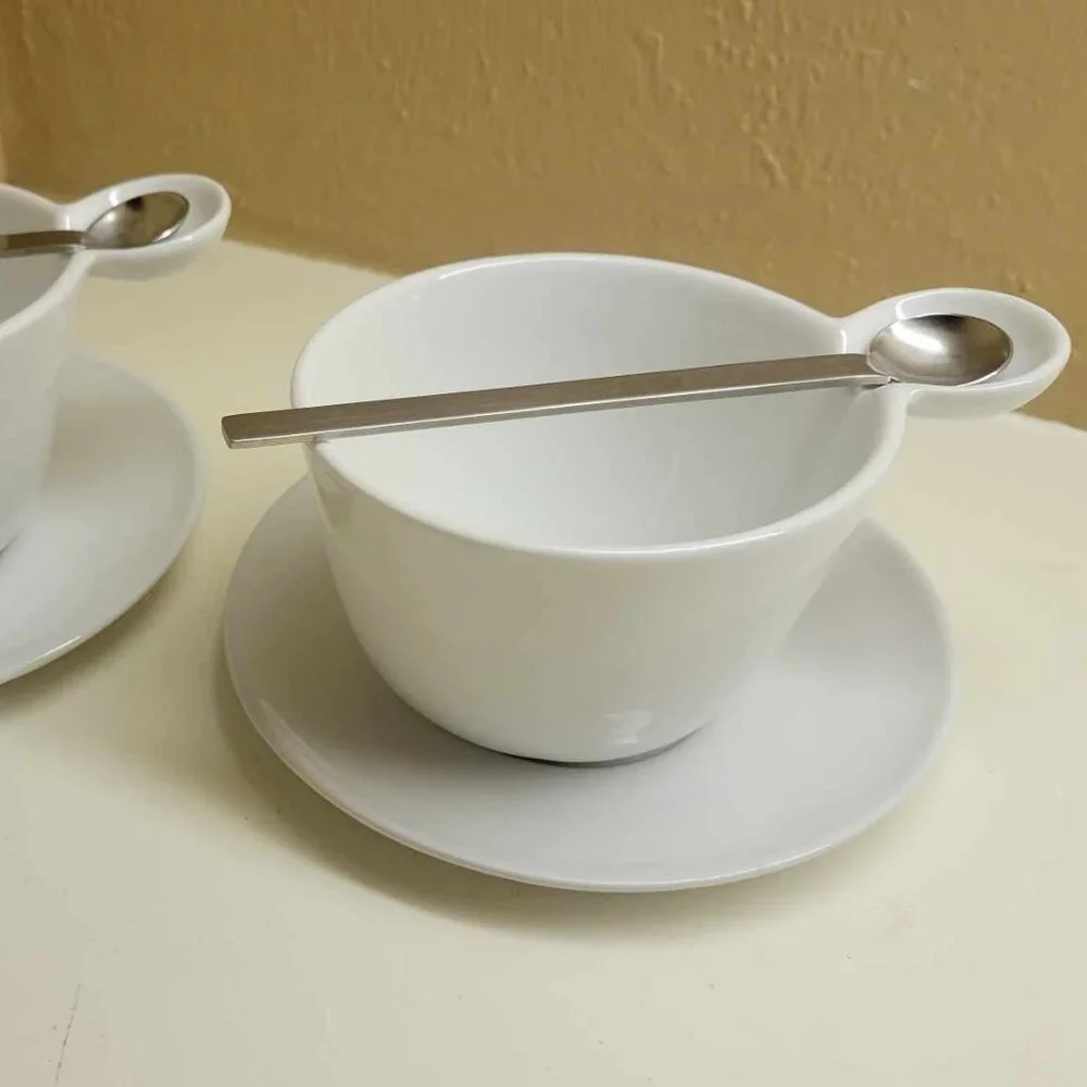 Crate & Barrel - Harmony Tea Cups with Spoons - Set of 2